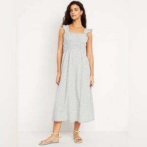Old Navy Fit & Flare Lightweight Smocked Gingham Midi Dress